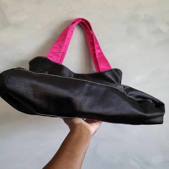 Black Hello Kitty Purse Large Tote Shoulder Bag with Pink flower Sanrio 2010 - Picture 8 of 10